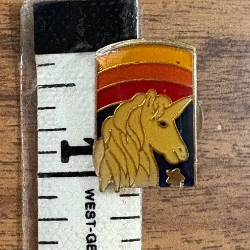 Vintage 1987 AB&S Unicorn Enamel Pin Badge Retro Striped Lapel 80s Gold