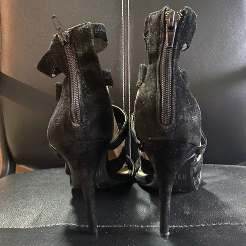 Rouge Helium Faux Suede Elegant Black Stiletto Heel Sandals Size 8 1/2