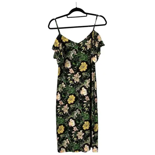 Club Monaco  Gracella Dark Floral Midi Dress Garden Party Size 2 Feminine Flirty