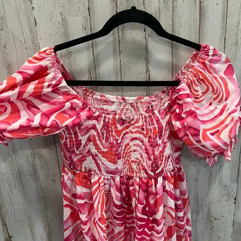 Beachsissi New! Pink Smocked Print Off The Shoulder Midi Dress Womens Size Small