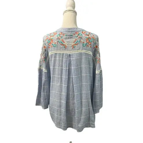 Monoreno Embroidered Floral Woven Cotton Lightweight Long Sleeve Tunic Top Shirt