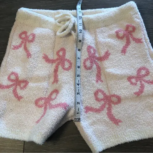 Comfy Luxe High Waisted White & Pink Bow Print Loungewear Shorts Womens Size M/L