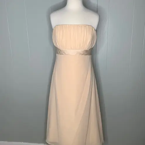 Alfred Angelo Champagne Chiffon Overlay Formal Prom Hi/Lo Strapless Dress M