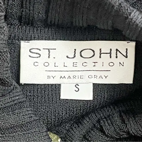 St. John Collection Black Santana Knit Zip Jacket Gold Buttons Size Small USA