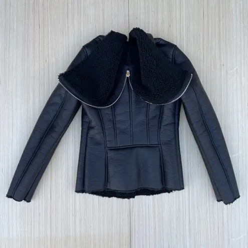 Mauritius Alexia Faux leather shearling biker jacket with zipper detail hood S