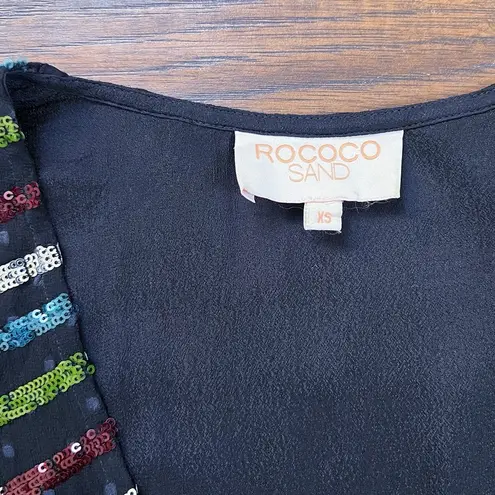 Rococo Sand • Sequin Striped Gown black chiffon rainbow swiss dot balloon sleeve Size XS