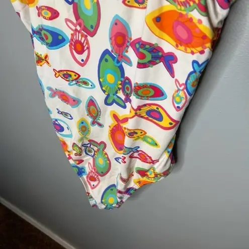Fresh Produce white colorful fish novelty print one piece bathing suit size 14