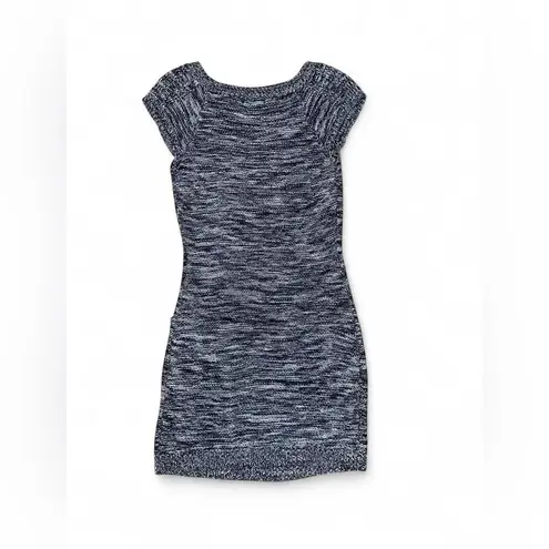 Black, white and gray vintage knit short sleeves mini dress with pockets Black Size M