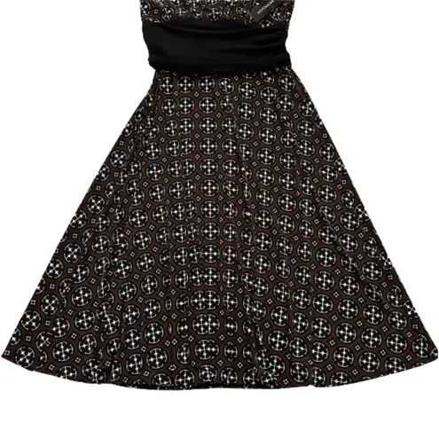 Donna Morgan  Dress Halter Brown Black White Print Ruched Waist Dress Size 8 NEW