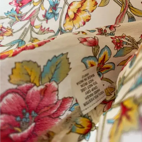 Biba Cream Colorful Floral Satin Printed Straight Long Sleeve Kurta Top M Red Size M