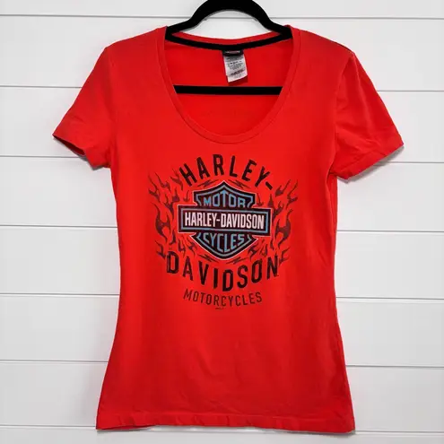 Harley Davidson Y2K BARNETT EL PASO TEXAS Flame Logo Shirt Top Orange Size S