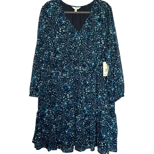 Terra & Sky Dress 4X Semi Sheer Lined Flowey Blue Dots Long Sleeve Chiffon
