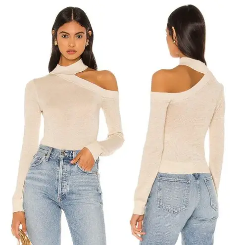 Camila Coelho Bexley Shimmer Long Sleeve Cutout Sweater Ivory Gold Women Size XS