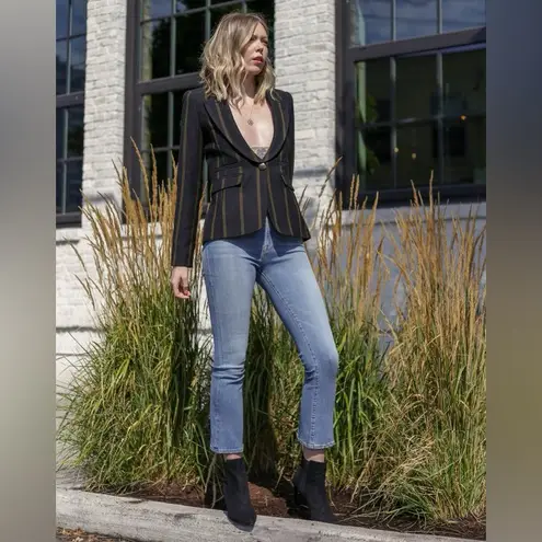 Smythe Peaked Lapel Blazer 100% Wool Jacket Black Mustard Stripe size 6