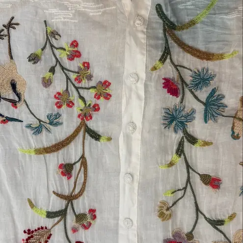 Johnny Was Geniveve Relaxed Dolman Shirt Embroidery Boho Floral collared button