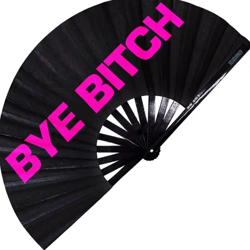 NWT Solid Black & Pink “BYE B*TCH” 25in Handheld Fan