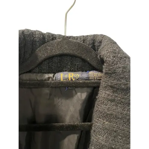 Vintage 80's LeRoy Knitwear Wool Knit Sweater Size XL Black Embroidered Lace