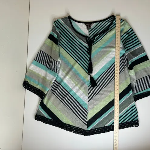 Multiples Womens Multicolor Striped Crochet Trim Tunic Sz 1X | Coastal Beachy