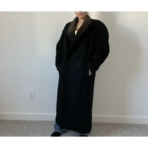 Vintage 80s Jonathan Michael Black Wool Coat Paisley Collar Made in USA L/XL Size L