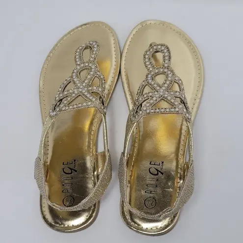 Rouge Helium Women's Rhinostone Thong Slip On Slingback Flat Sandals Gold Sz 7.5