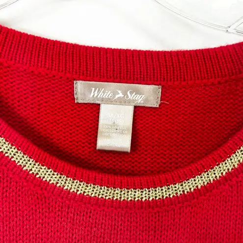 White Stag XL Christmas Sweater Santa Embroidered Merry Red Gold Ugly 1107