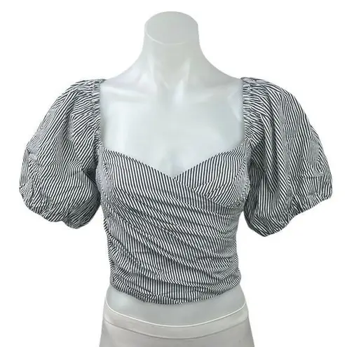 NEW J.Crew White Striped Sweetheart Neck Short Balloon Sleeve Smocked Crop Top M Size M