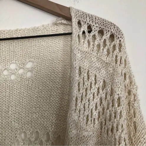 Cozy Knit Cream Color Long Sleeve Open Front Cardigan Sweater White Size M