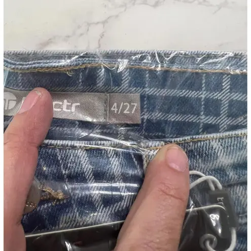 Tractr High Rise Plaid Denim Shorts 4/27 Blue