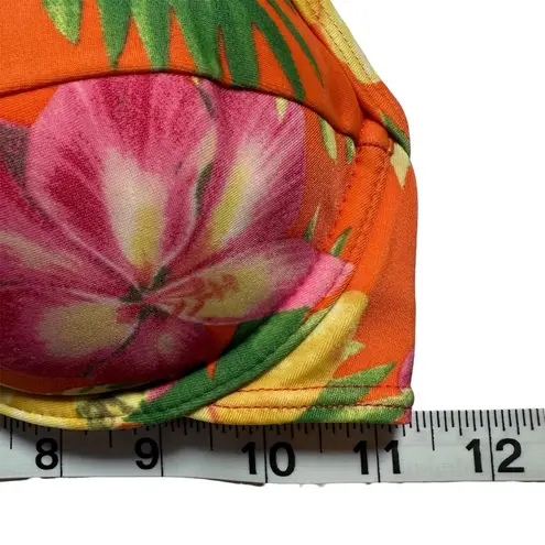 Vintage 90s Orange Tropical Floral Flower Hawaiian Padded Bikini Top Medium