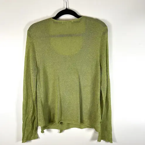 Coldwater Creek Green Tie Front Sweater Linen Cotton Size M Y2K 90s Friends