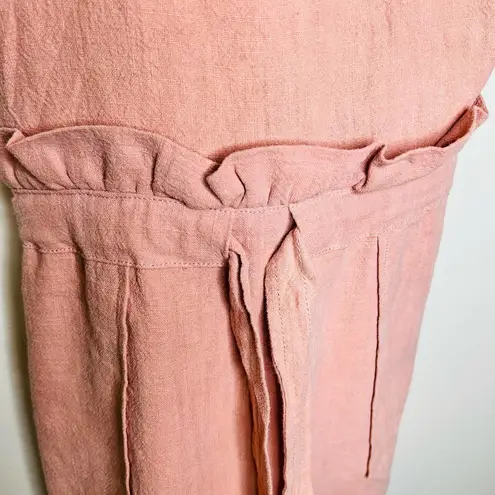 Saylor 100% Linen Romper SMALL Pink Square Neck Ruffle Tie Waist Feminine Woven