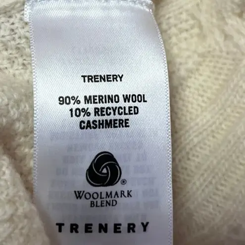 Trenery Merino Wool Cashmere Cream Cable Knit Turtleneck Pullover Sweater Top L Size L