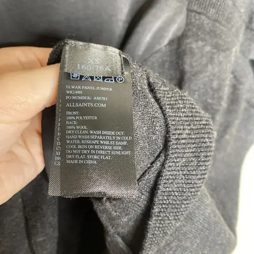 AllSaints Merino Wool Black/Grey V Neck Sweater Blouse Size XS Black