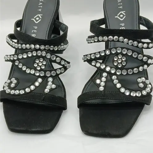 Katy Perry The Layla Sandals Womens 9.5M Black Rhinestones Block Heel Shoes