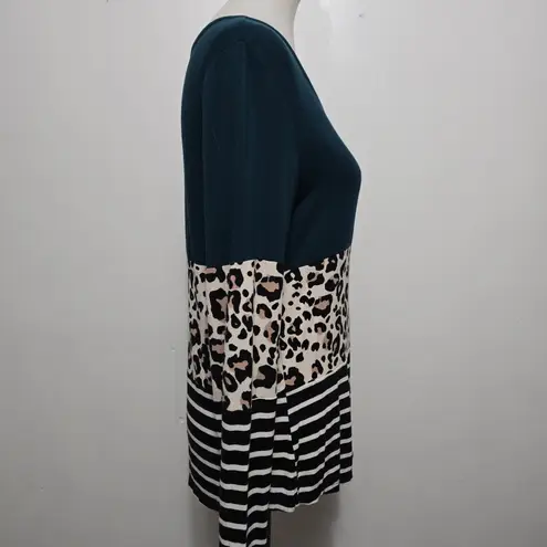 24 Seven by Maurices Kennedy Teal Leopard Stripe Colorblock Long Sleeve Top M Green Size M