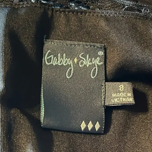 Gabby Skye Lace Party Dress Sz 8 Eyelash Fringe Ponte Fit & Flare Goth Witchy