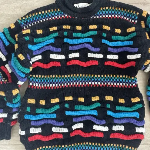 Carducci VTG 80s S Women's 3D Chunky Knit Sweater Wool Black Coogi Style