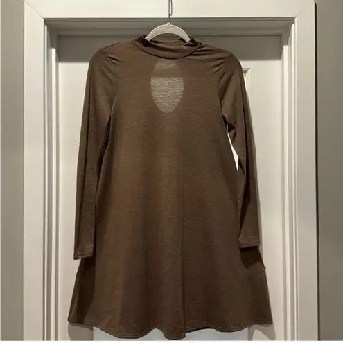 ING Brown Knit Swing Dress Keyhole Back Long Sleeve Size S