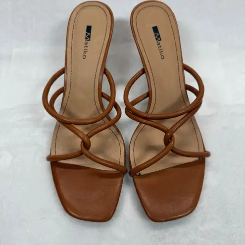 Matiko Arlo Heeled Mules Strappy Square Toe Cognac Brown Heels Size 38