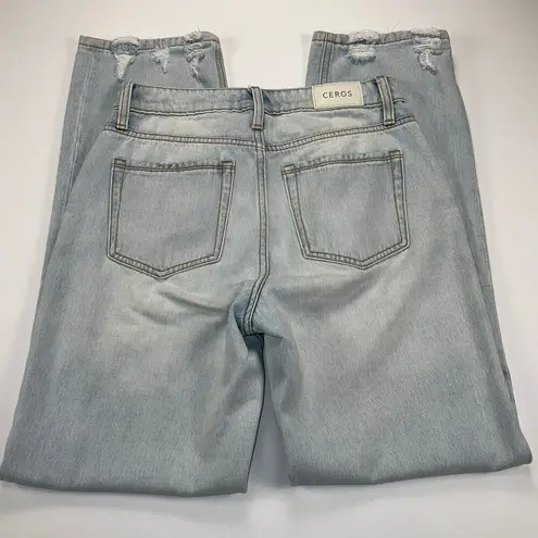 Ceros Skylar High Rise Dad Jeans Laguna Light Wash Distressed Size 26 Blue