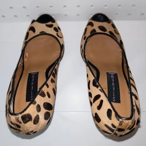 Steven By Steve Madden LEATHER LEOPARD ANIMAL PRINT PEEP TOE HEELS SHOES - 6M
