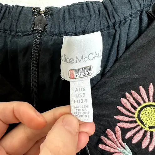 Alice McCALL Honeycomb Daisy Black Silk Floral Embroidered Maxi Dress US 2