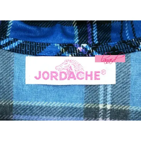 Jordache Blue Plaid Henley Button-Up Lace Eyelet Crochet Long Sleeve Midi Dress