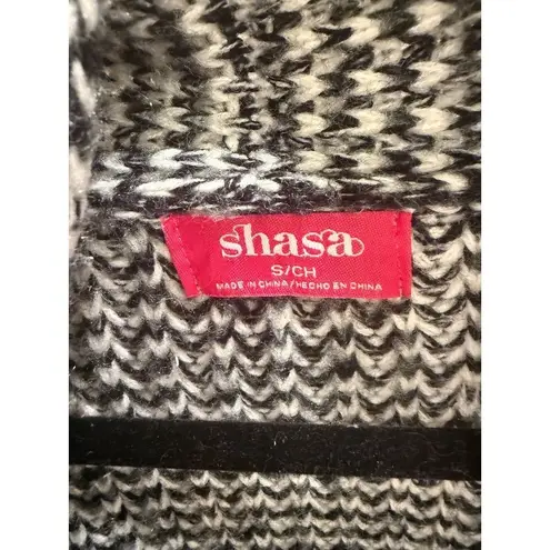 Shasa Open Front Cardigan Sweater Knit Black White Striped Small