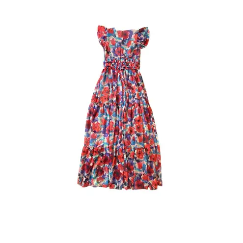 NWT $695 PatBO Violet Maxi Dress Women 4 Red Floral Chiffon Wedding Formal Event