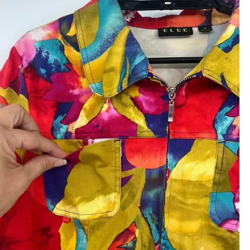 ELCC Floral Zip Womens Jacket Sz M Bold Y2K Artcore Indie Funky Dopamine Retro Yellow Size M