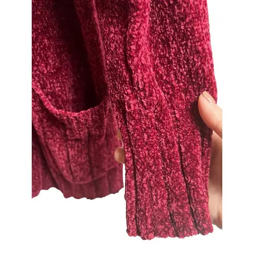Seven7  Red Burgundy Chenille Cardigan Soft Pockets Size Small - Image 5
