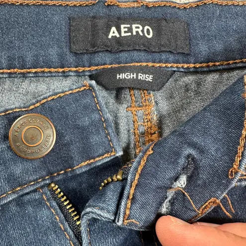 AERO Jeans Womens 10 Reg High Rise Skinny Dark Wash Faded Stretch Slim Denim Blue