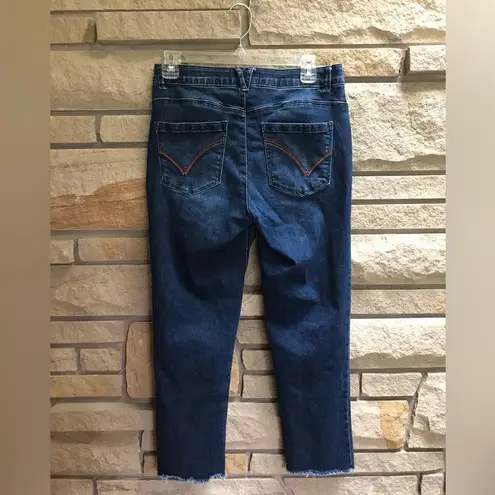 Democracy Ab Solution Straight Leg Jeans Dark Wash raw hem Rainbow thread 6