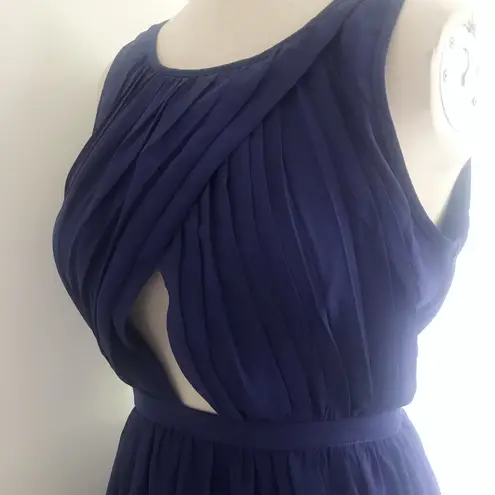 Pleated Cutout Open Back Formal Dress Blue